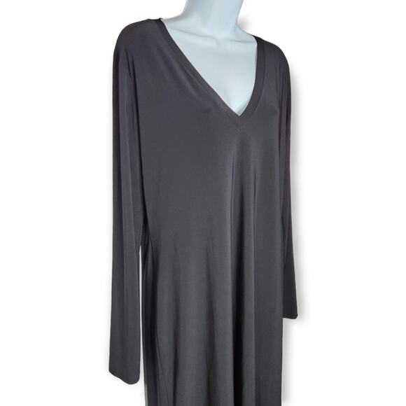 Norma Kamali Deep V Neck Shift Dress Black Long Sleeve Midi Length Size XL Women - Picture 4 of 9